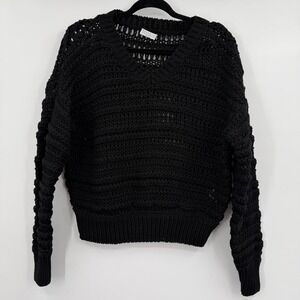 Brunello Cucinelli Sweater Womens Small Black Open-Knit V-Neck Relaxed Crochet